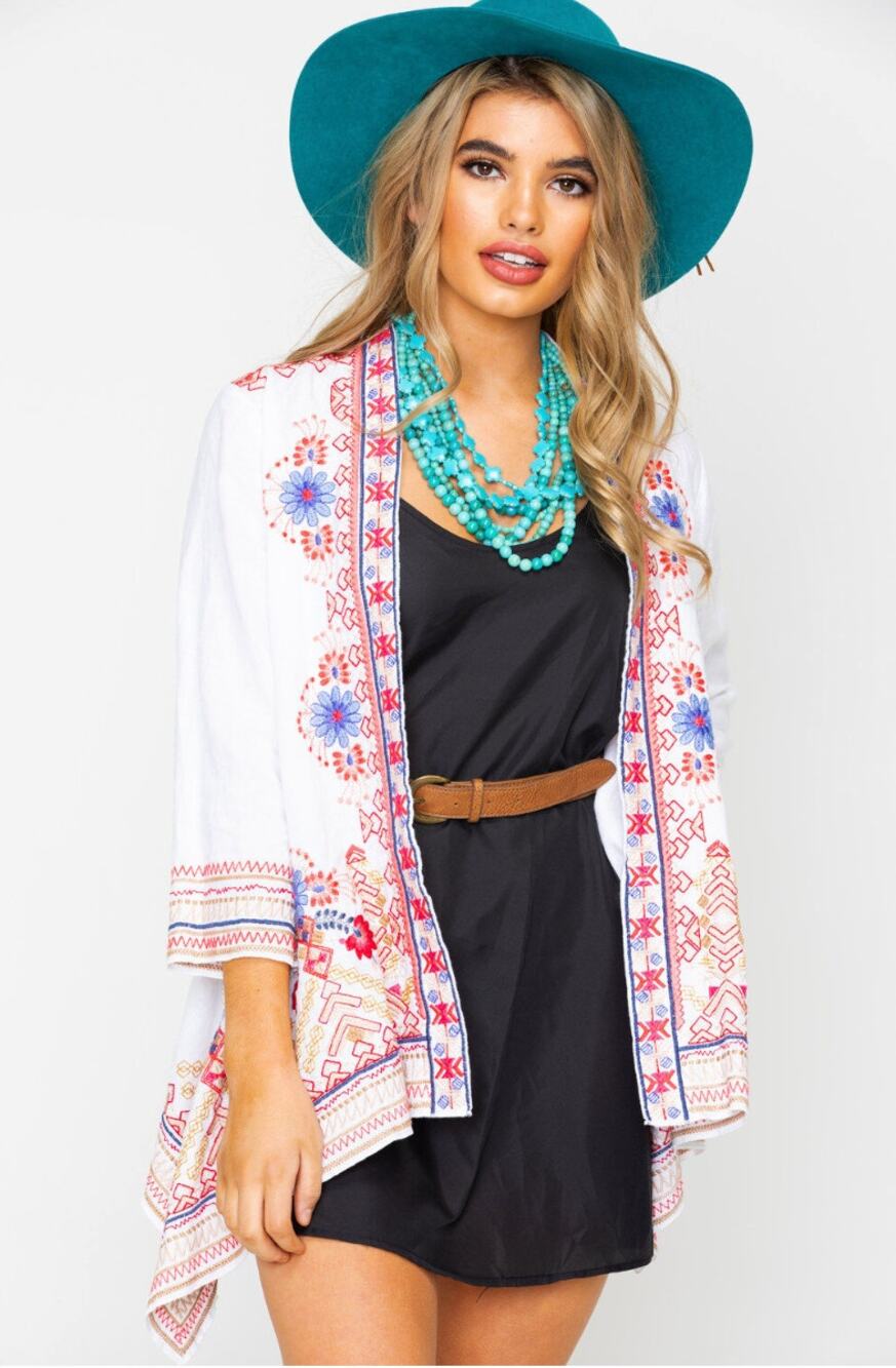 Johnny Was Fredrique Draped Embroidered Cardigan Small